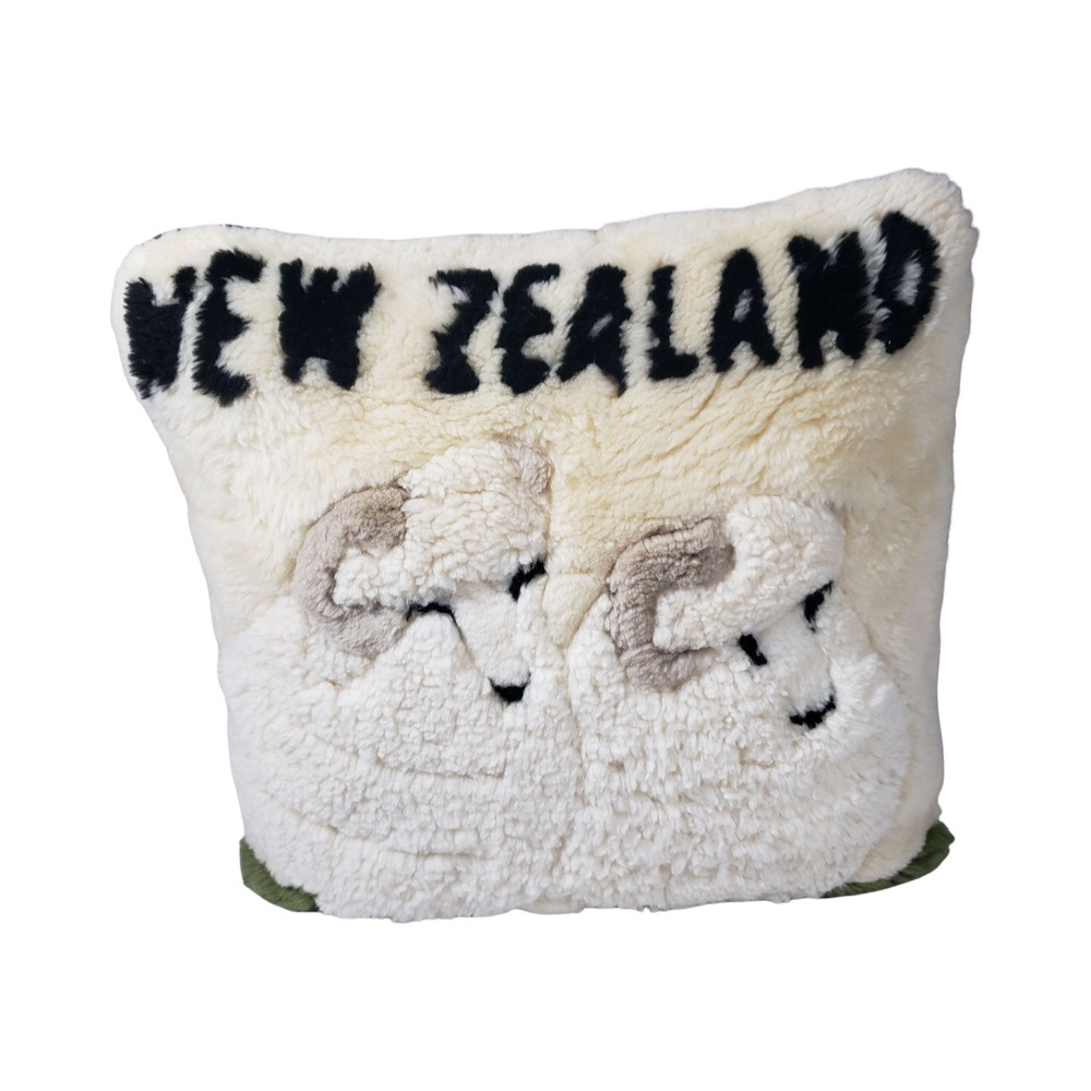 Auskin Traders New Zealand Sheepskin Throw Pillow Sheep Motif Cream Navy 16in